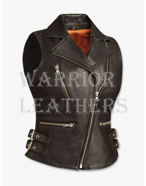 Biker Style Women Leather Vest