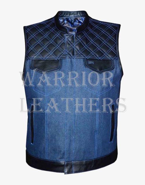 Black & Blue Denim & Leather Club Vest