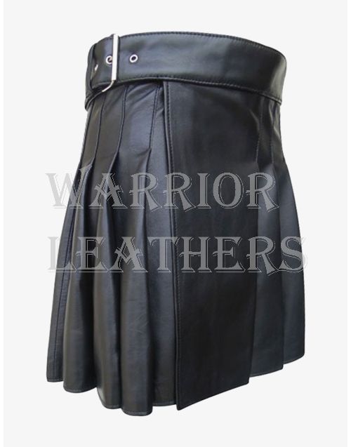 Black Genuine Leather Kilt For Women