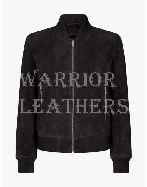 Black Genuine Suede Bomber Leather Jacket