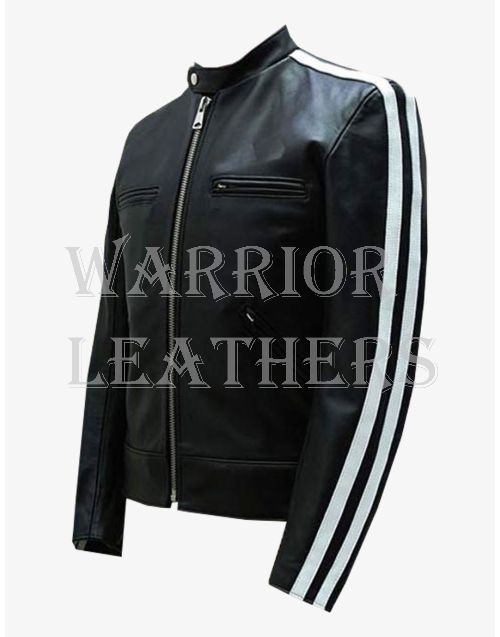 Black Leather Jacket Sportsman Stripe