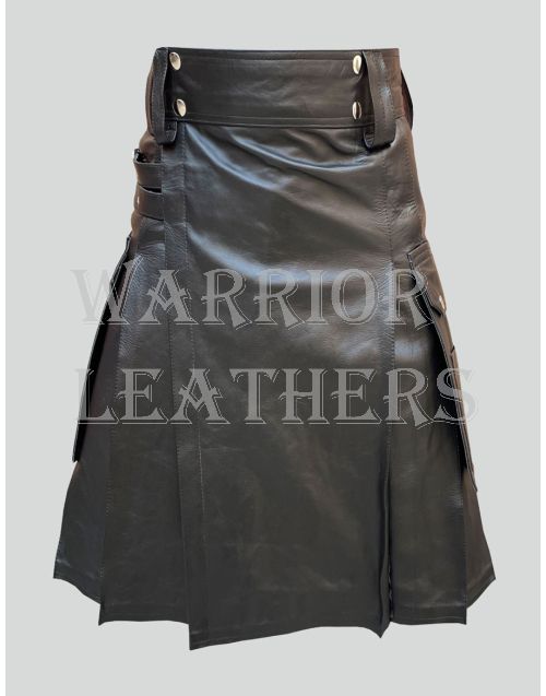 Black Leather Kilt For Mens