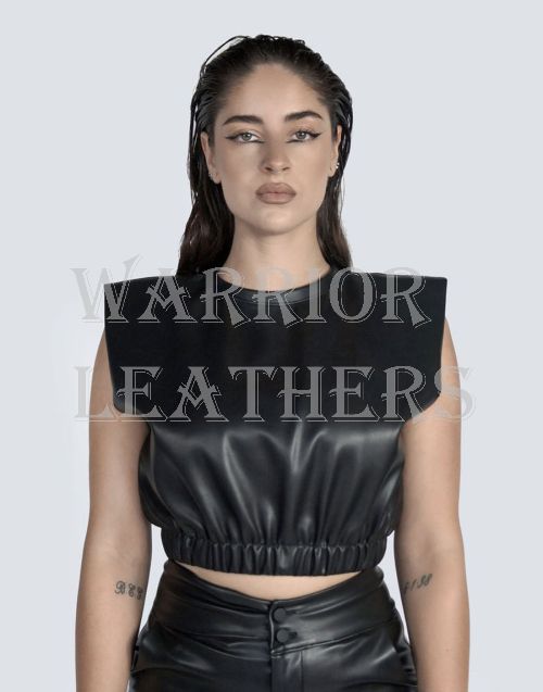 Black Sexy Leather Muscle Tee