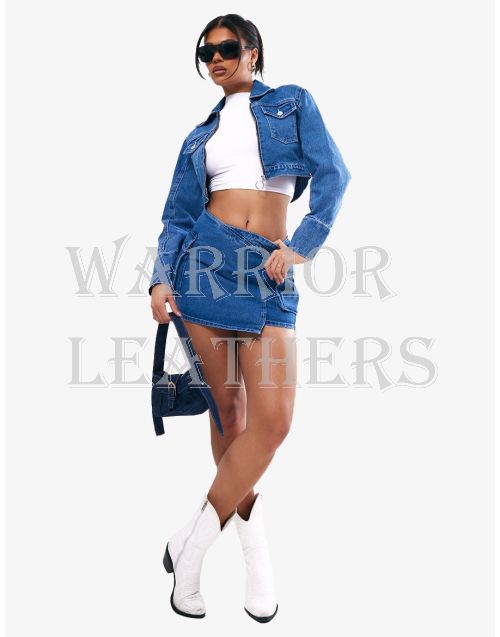 Blue Cargo Pocket Crossover Denim Mini Skirt