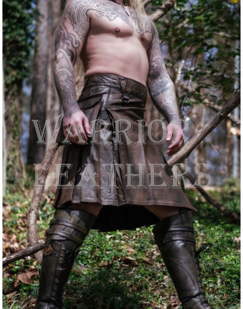 Brown Leather Cargo Kilt