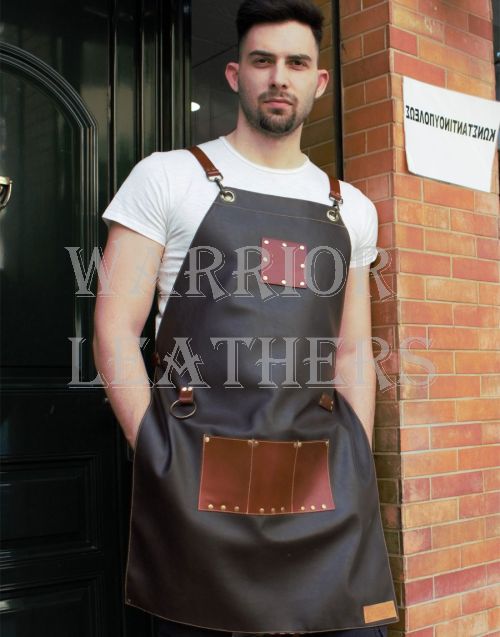 Dark Brown Artificial Leather Apron For Men