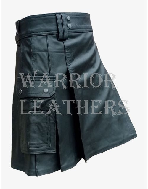 Fashion Able Black Genuine Leather Utility Kilt