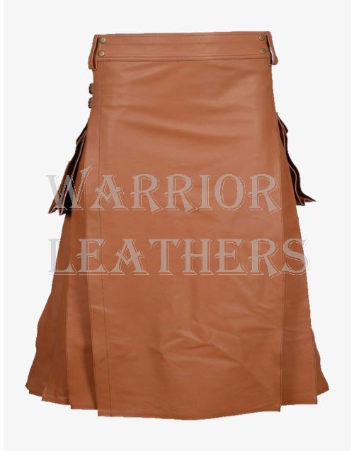 Fashion Able Brown Both Side Pocket Leather Gothic Kilt