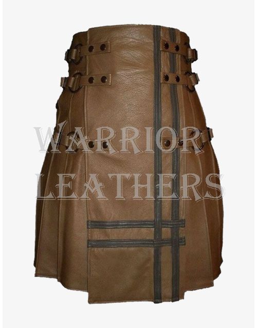 Fashion Able Brown Leather Gothic Kilt