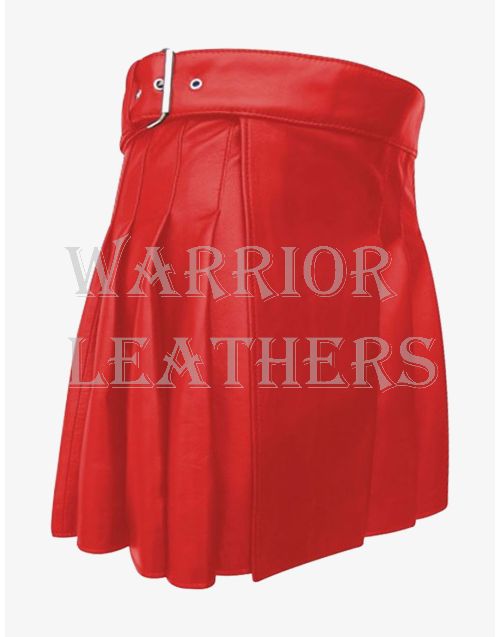 Fashion Able Red Genuine Leather Kilt For Women