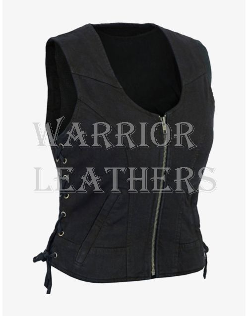 Fashion Able Zip Up Black Denim Vest