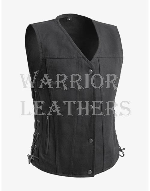 First Classic Women Black Denim Vest