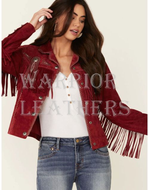 Handmade Western Genuine Suede Leather Ladies Jacket