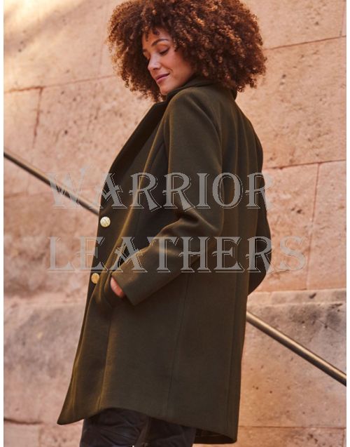 Olive Green Gold Button Detail Coat