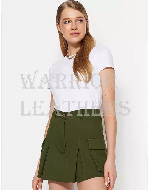 Olive Green Pleated Cargo Skirt