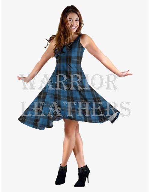 Ramsay Blue Tartan Sleeveless Midi Dress