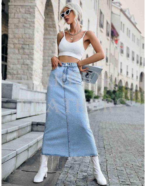 Raw Hem Denim Skirt For Women