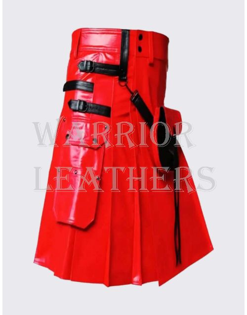 Red Leather Kilt With Removable Sporran