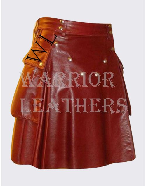 Scottish Red Women Leather Kilt