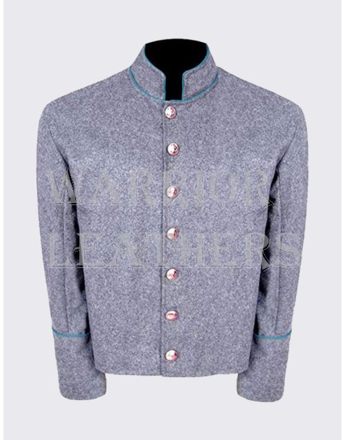 Sky Blue Piping Grey Pure Wool Shell Jacket