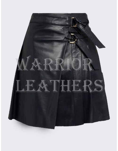 Traditional Scottish Black Women Leather Kilt