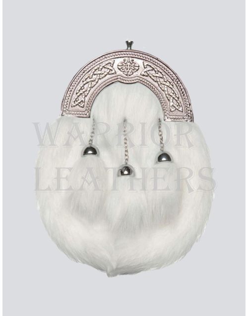 White Fur Chrome Celtic Cantle Sporran