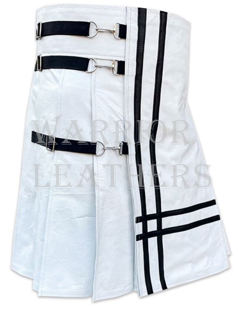 White Genuine Leather Kilt