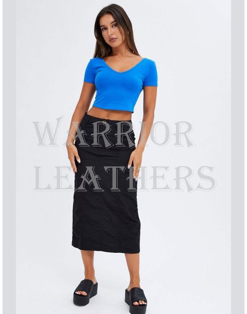 Women Black Cotton High Rise Cargo Skirt