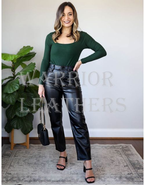 Women Black Leather Pant Fit