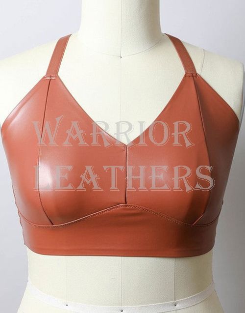 Women Brown Faux Longline Leather Bra