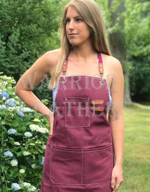 Women Burgundy Cotton Hair Stylist Apron