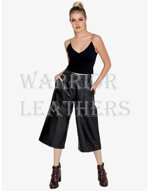 Women Fashion Black Leather Short