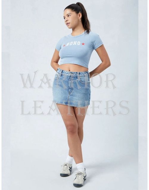 Women Light Blue Stretch Mid Rise Denim Mini Skirt