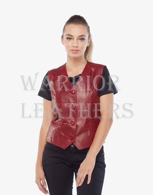 Women Real Red Leather Vest