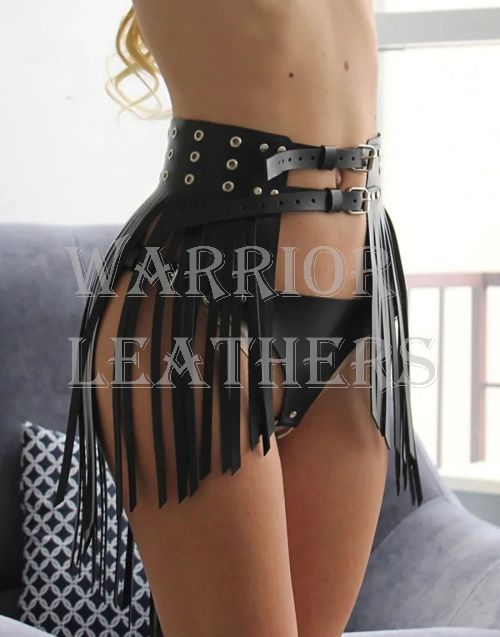 Women Rindig Tassel Fringe Leather Skirt