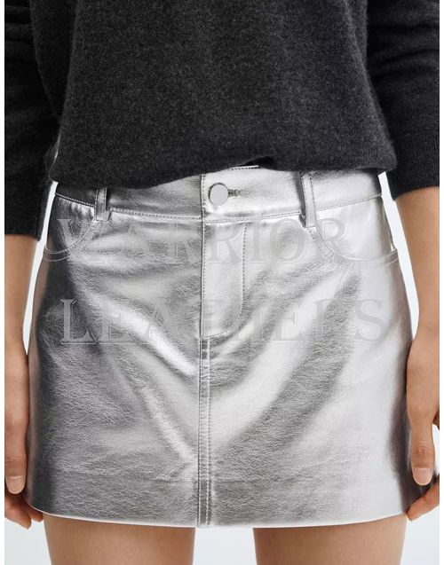 Women Silver Mini Skirt