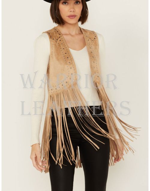 Women Studded Fringe Sleeveless Vest