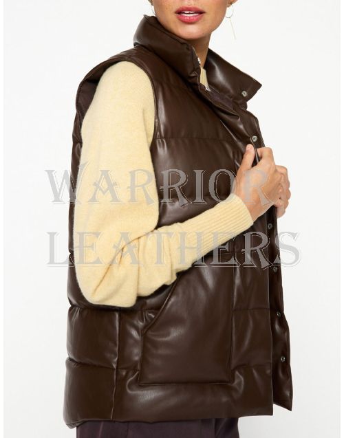 women vegan leather down vest