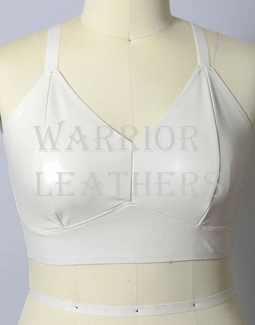 Women White Faux Longline Leather Bra