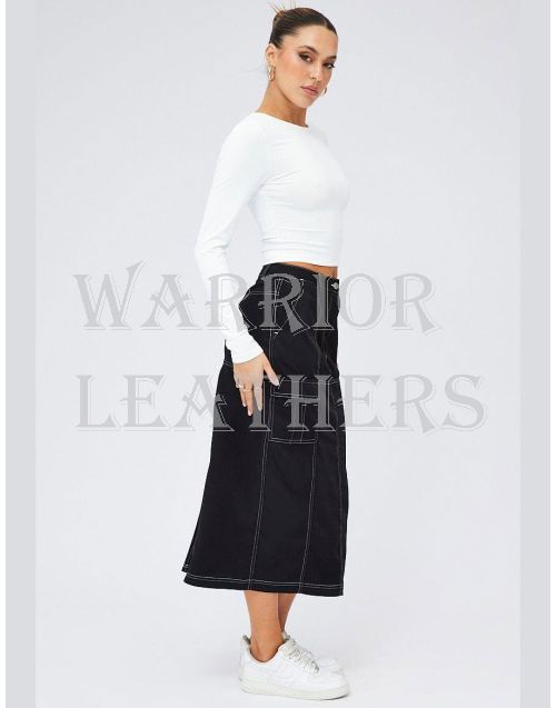 Working Black Cargo Skirt Contrast Utility Pocket