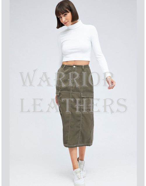 Working Olive Green Cargo Skirt Utility Pocket