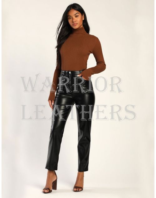 Your Mark Black Leather Straight Leg Pant